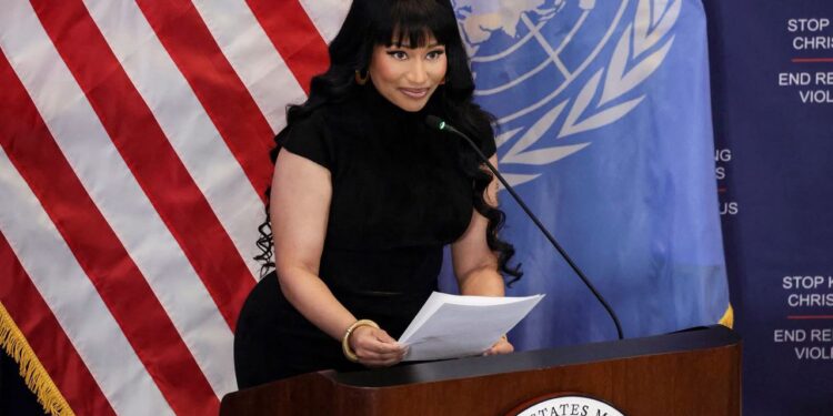 Nicki Minaj delivering her remarks. Photo, Instagram