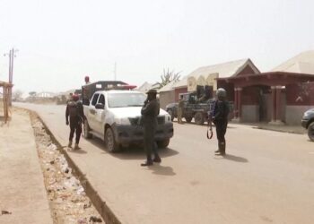 Security personnel patrol the streets amid a surge in violence in Mangu, Plateau State, Nigeria, January 24, 2024, in this screengrab obtained from video. Reuters TV via REUTERS