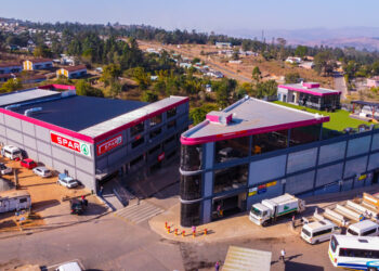 Aerial view of the Pigg’s Peak Shopping Complex, photo by Piggs Peak Town Council.