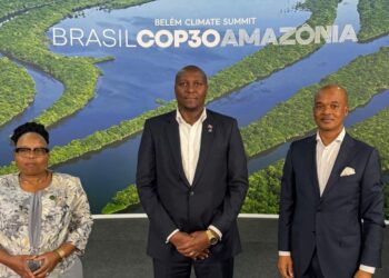 Prime Minister Russell Mmiso Dlamini with Hon. Jane Mkhonta-Simelane, Minister of Tourism and Environmental Affairs, at the Climate Summit in Belém, Brazil