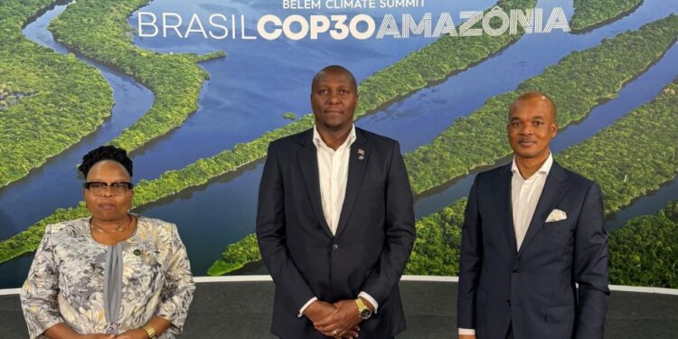 Prime Minister Russell Mmiso Dlamini with Hon. Jane Mkhonta-Simelane, Minister of Tourism and Environmental Affairs, at the Climate Summit in Belém, Brazil