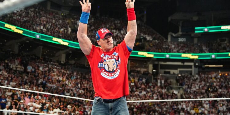 John Cena makes his way to the ring during "Money in the Bank" at Scotiabank Arena on July 6. (Photo by WWE/Getty Images) WWE/Getty Images