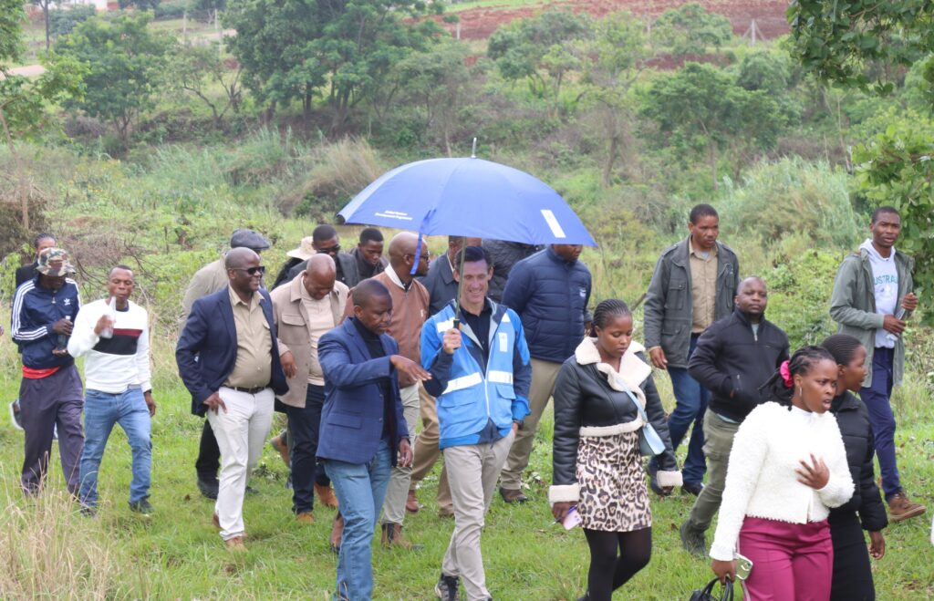 CONCO General Manager, Mr Muzi Mahlobo, with UNDP Resident Representative, Mr Henrik Franklin, and stakeholders tour the project site. UNDP