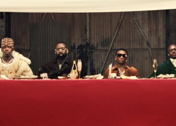 Sarz, Asake, Wizkid, and Skillibeng share the screen in a high-energy moment from the Getting Paid music video.