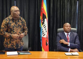 Suspended Government spokesperson, Alpheous Mfana Nxumalo, with Prime Minister Russell Dlamini in an undated photo.