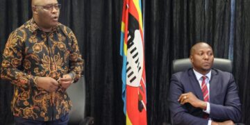 Suspended Government spokesperson, Alpheous Mfana Nxumalo, with Prime Minister Russell Dlamini in an undated photo.