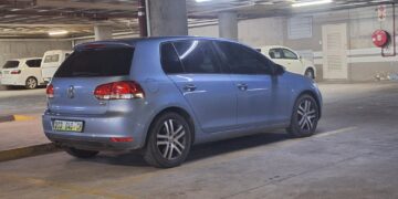 Rear view of the silver grey VW Golf 6 reported stolen in Fairview, Manzini. Photo by REPS.