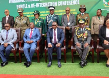 Commissioner General LaMakhosini Phindile Dlamini poses with Zimbabwe Vice President General (Rtd) Dr. Constantino Chiwenga and other delegates from SADC states, alongside Zimbabwean government officials, during the inaugural Regional Parole and Reintegration Conference in Harare.