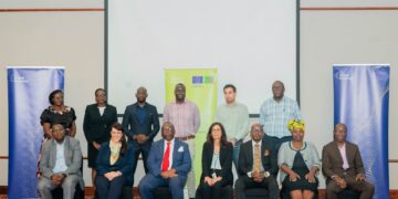 EU representatives with local entrepreneurs during the GreenTech4CE launch event. Photo by EU in Zambia
