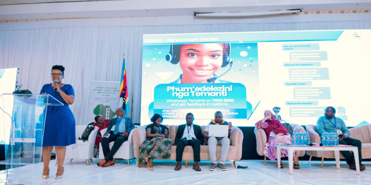 EWSC Director of Business Enablement and Corporate Affairs Nomahlubi Matiwane presenting the EWSC App and Temanti innovations at the AAPAM conference in Matsapha. Photo by EWSC