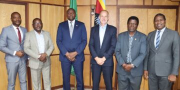 Prime Minister His Excellency Russell Dlamini with Matthew Pickard (World Vision Southern Africa) as they discuss progress on Eswatini's water service coverage. Photo by Government of Eswatini.