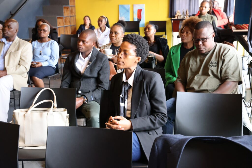 Melusi Zox and Wezizwe Gininza seated alongside other participants at the U.S. Alumni Grant launch at American Corner Mbabane. Photo credit: U.S. Embassy Eswatini