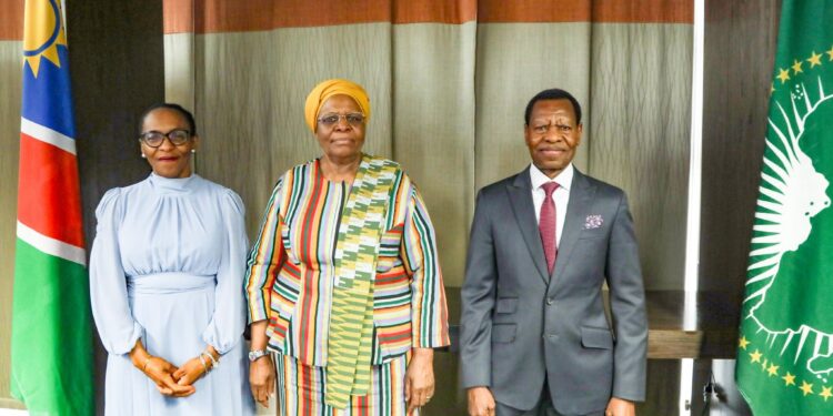 President Netumbo Nandi-Ndaitwah with Chief Justice Mandisa Maya of South Africa, Chief Justice Peter Shivute of Namibia, and Minister of Justice Honourable Wise Immanuel during a courtesy visit. Photo by Namibian Presidency