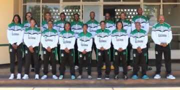 The Correctional Sunrise Ladies Volleyball Team at the Correctional Staff College in Matsapha before departing for the CAVB Zone VI Club Championship in Polokwane. Photo by HMCS