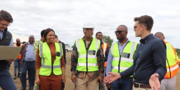 HRH Prince Lonkhokhela inspects progress at the Phuzumoya Strategic Fuel Reserve Facility in Siphofaneni alongside officials and project stakeholders. Photo credit: Ministry of Natural Resources and Energy Eswatini.