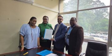 Officials from UNICEF Eswatini and the Ministry of Education and Training gather for a group photo after the announcement of the Global Partnership for Education System Capacity Grant. Photo credit: UNICEF Eswatini.