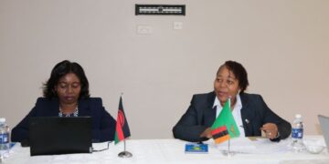 Zambia and Malawi co chairs Margaret Chikuba and Catherine Chilima during the bilateral meeting on the COMESA Simplified Trade Regime held in Chipata.