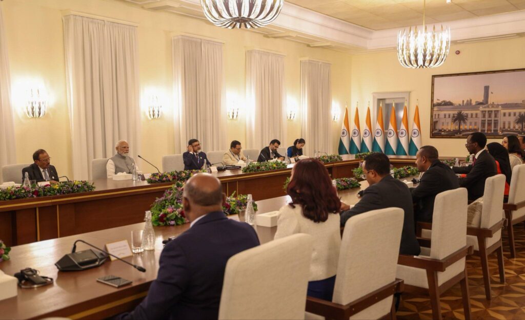 Prime Ministers Narendra Modi and Abiy Ahmed witness the signing of memorandums of understanding on UN peacekeeping training, customs cooperation, and the establishment of a data centre at Ethiopia’s Ministry of Foreign Affairs. Photo by Ministry of External Affairs, Government of India
