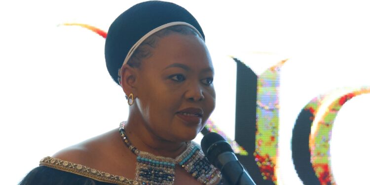 Senator Pholile Dlamini Shakantu addresses Independent News Eswatini on the BakaNgwane series. Photo by Eswatini TV