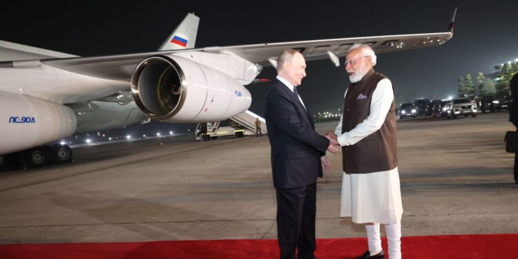 Prime Minister Narendra Modi welcomes Russian President Vladimir Putin upon his arrival in New Delhi for the two-day summit, captured at the airport. Photo: X/@narendramodi