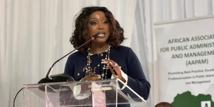 Honourable Savannah Maziya addressing delegates during Plenary Three of the AAPAM Roundtable Conference on Wednesday.