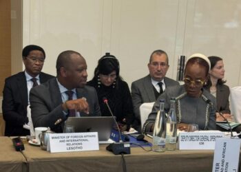 Lesotho's Honourable Lejone Mpotjoane addressing fellow ministers on Africa’s migration priorities ahead of the 2026 International Migration Review Forum.