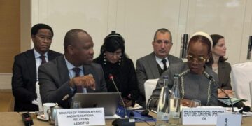 Lesotho's Honourable Lejone Mpotjoane addressing fellow ministers on Africa’s migration priorities ahead of the 2026 International Migration Review Forum.