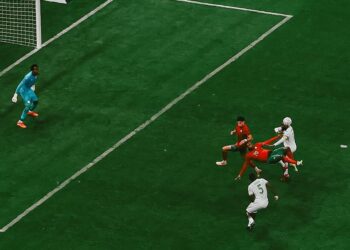 Ayoub El Kaabi in mid air as he scores a spectacular overhead kick to seal Morocco’s 2 0 victory over Comoros in their Afcon opener in Rabat. Photo X/@CAF_Online