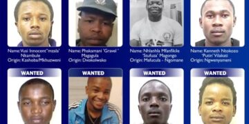 Lined mug shots of suspects wanted by the Royal Eswatini Police Service in connection with organised offences including murder and attempted murder. Photo by REPS.