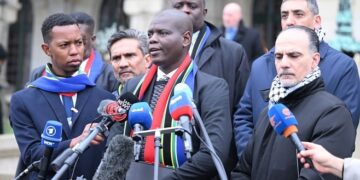 Ronald Lamola, South Africa’s Minister of International Relations and Cooperation, addresses members of the media alongside Ministry spokesperson Chrispin Phiri in an undated photo.