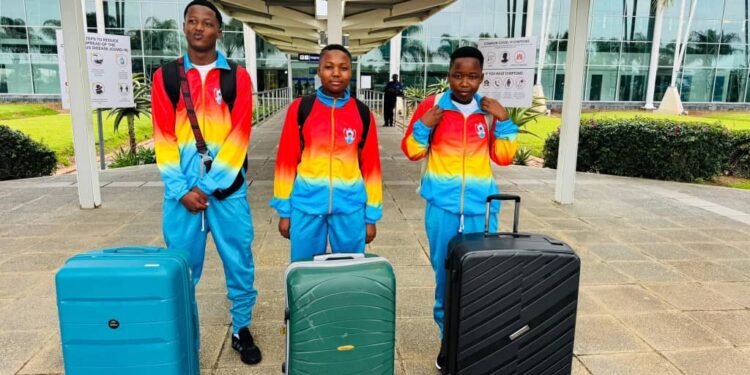 The three athletes, Siphosethu Gamedze, Sikhanyiso Dlamini and Mnotfo Simelane, before boarding at the KMIII International Airport. Photo: AE