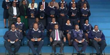 Minister of Housing and Urban Development Appolo Maphalala posing with senior police officers at Matsapha Police Academy during the Senior Police Officers and Senior Civilian support staff Conference Pic: REPS