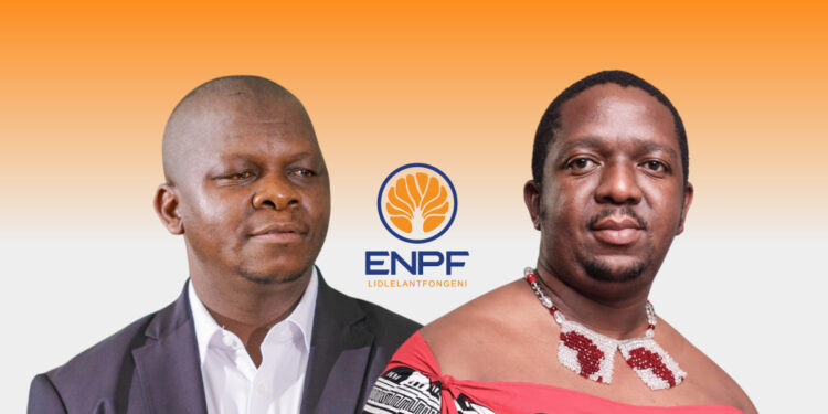 A collage artwork of Hon. Phila Buthelezi and Derrick Shiba in a banner. Graphic by Adekunle Owolabi.