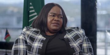Minister Lucia Iipumbu during an interview discussing the ongoing efforts to address the issue of Angolan children living on the streets in Namibia.