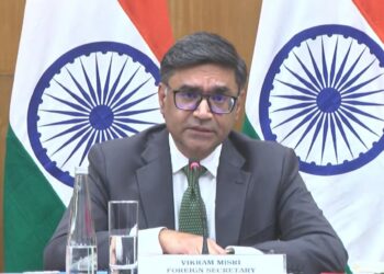 India’s Foreign Secretary Vikram Pishri addressing journalists in New Delhi during a briefing on the outcomes of President Vladimir Putin’s state visit. Photo credit screengrab from video by Ministry of External Affairs India.