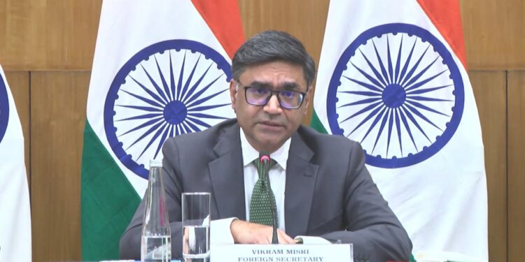 India’s Foreign Secretary Vikram Pishri addressing journalists in New Delhi during a briefing on the outcomes of President Vladimir Putin’s state visit. Photo credit screengrab from video by Ministry of External Affairs India.