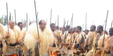 His Majesty King Mswati III engages visitors at Incwala