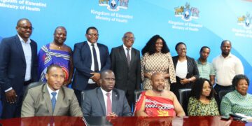 Members of the newly appointed Health Advisory Standing Committee pose for a group photo following its official unveiling by Minister for Health Honourable Mduduzi Matsebula in Mbabane.