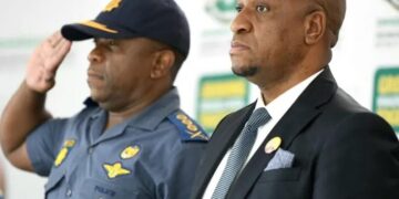 KZN Premier Thamsanqa Ntuli with Provincial Commissioner Lieutenant-General Nhlanhla Mkhwanazi.