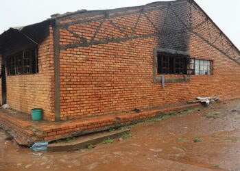 The building damaged by fire at Malindza Reception Centre in the Lubombo Region, where three families were left displaced after the incident on Friday morning.