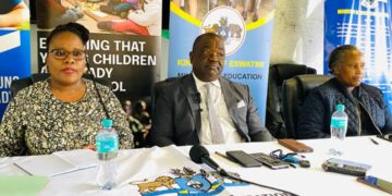 Minister of Education and Training, Hon. Owen Nxumalo, addresses the media on the revised school reopening date. Photo by EBIS.