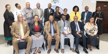 Minister for Health Mduduzi Matsebula pictured with members of the newly commissioned Eswatini Health and Human Research Review Board and officials from the Ministry of Health during the commissioning ceremony held on Monday. Photo Ministry of Health