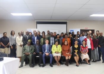 Minister of Tourism and Environmental Affairs Jane Mkhonta-Simelane and UNDP Resident Representative Henrik Franklin join government officials, development partners, and technical experts for a group photo at the national stakeholder workshop on Eswatini’s Long-Term Low Emission Development Strategy. Photo credit Ministry of Tourism and Environmental Affairs.