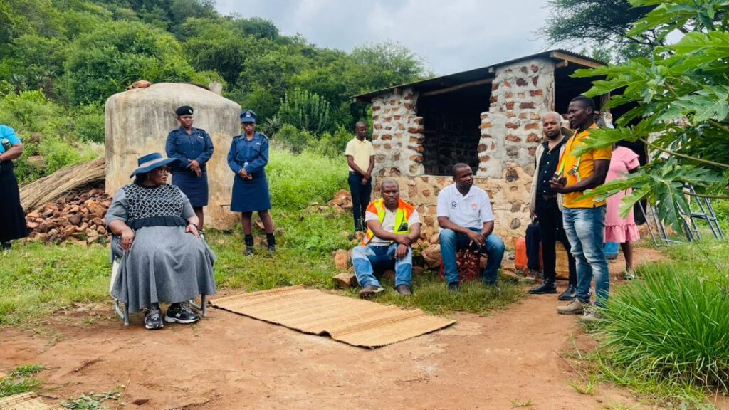 Deputy Prime Minister Senator Thulisile Dladla seated with community members during a tour of flood affected areas under the Siphofaneni Inkhundla. Photo credit: The Deputy Prime Minister’s Office Eswatini