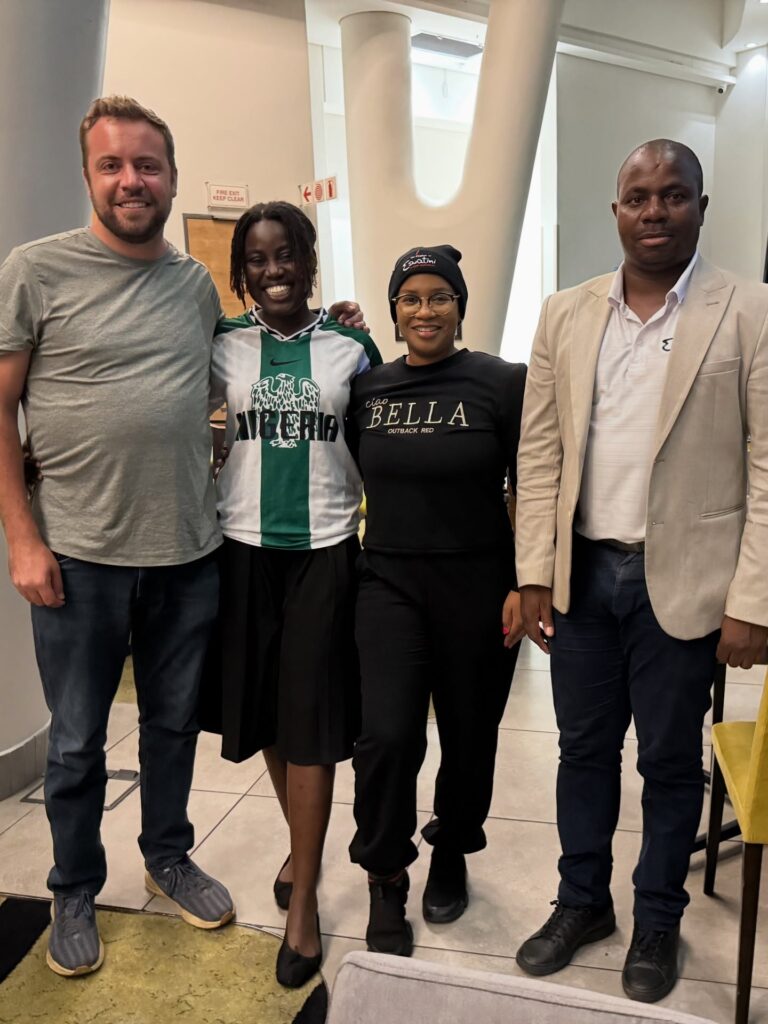 Chris, Adenike Daramola Joondeph with Eswatini Tourism Authority Chief Executive Officer Vusie Dlamini and Head of Marketing Chunky Dlamini during a media engagement in Mbabane.