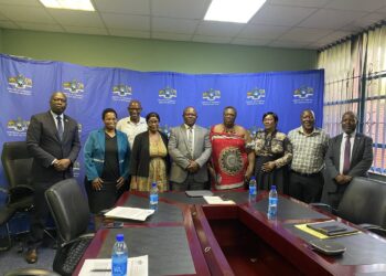 Minister Manqoba Khumalo with FESBEC and Eswatini MSME Chamber leaders during the high-level engagement in Mbabane.