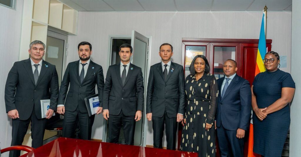 Members of the Turkmenistan business delegation pose for a photo with the Minister of Home Affairs, HRH Princess Lindiwe, following their arrival in Eswatini. Photo credit Eswatini Government.