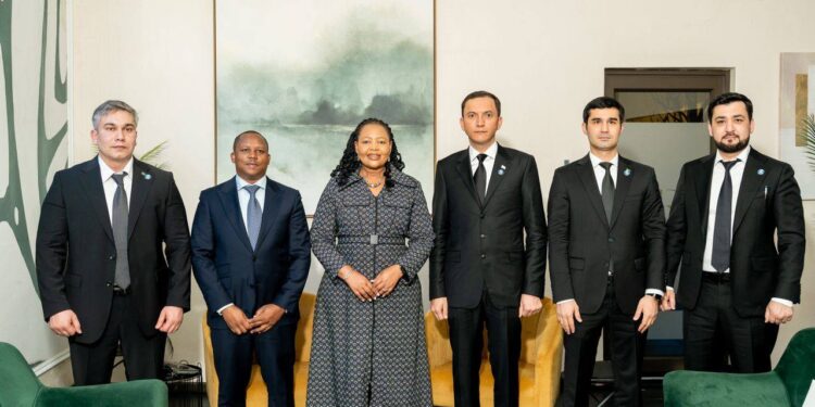 The Turkmenistan business delegation pictured with the Minister of Foreign Affairs and International Cooperation, Hon. Pholile Shakantu, during their official arrival in the Kingdom of Eswatini. Photo credit Eswatini Government.