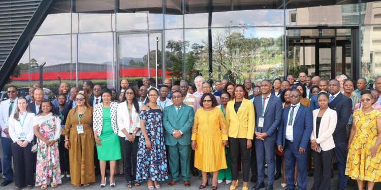 SARCOF-32 delegates having a photo moment with minister of Tourism and Environmental Affairs after she officially opened the 3-day long forum.