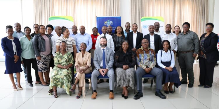 Officials from Eswatini government agencies, the United States Embassy and other stakeholders pose for a group photo during the Workshop on Developing Asset Recovery Guidelines on International Cooperation. Photo by U.S. Embassy Eswatini